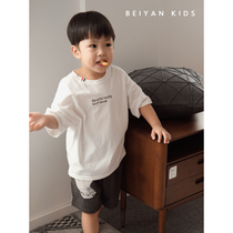 Beyan summer boy home clothing cotton parent-child short sleeve thin pajamas children Korean cartoon cotton suit