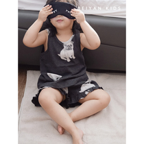 Beyan summer cotton childrens pajamas thin girl vest home clothing cute cartoon parent-child pajamas set