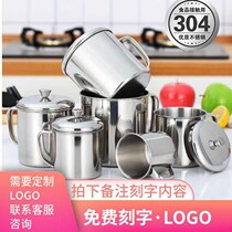 Custom Stainless Steel Cup Mouth Cup Home Thickening with lid Handle Childrens kindergarten tea cup washing cup Conference Cup