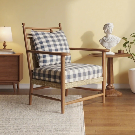 French retro plaid single casual chair living room medieval Nordic B&B Hotel designer solid wood chair
French retro plaid single casual chair living room medieval Nordic B&B Hotel designer solid wood chair