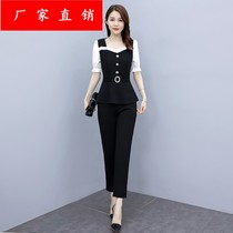 Summer dress new Korean version of foreign air age reduction suit female fashion celebrity style slim slim slim foot pants two poetic road smile