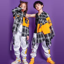 Childrens hip-hop suit Boys hip-hop handsome plaid shirt Girls jazz dance hiphop performance suit Trendy spring outfit