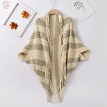 Spring and Autumn Womens Sweet Loose Tassel Shawls Long Cloak Jacket Sweater Batshirt Women Autumn and Winter