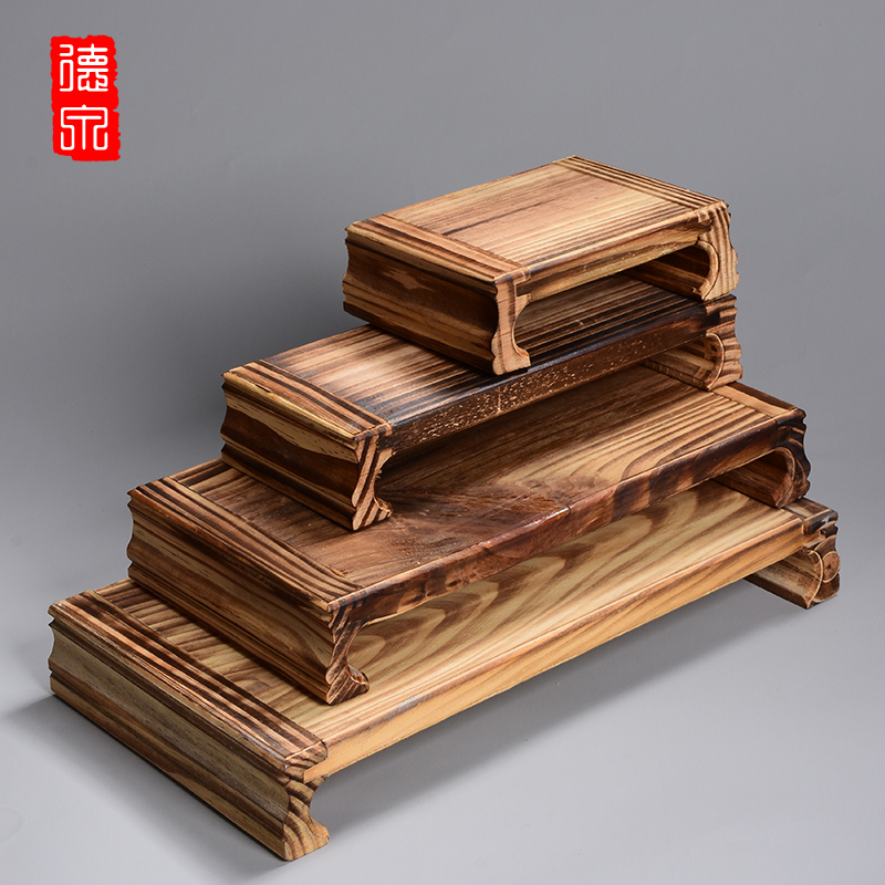 Classical creative pine solid wood, a square round wooden base bracket large fleshy green the plants flower POTS mortise and tenon be tray