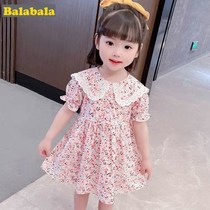 Balabala girls summer style All cotton dress New Korean version of children Yangqi female baby girl little girl Summer clothes short