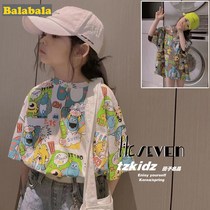 Ballabala girl short sleeve T-shirt 2022 summer dress new children Korean version of the Korean Air cartoon CUHK Tong pure cotton 100