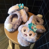 Star Della Slippers Cotton Feminine Plush Slippers Winter Autumn Rabbit Ears Students Warm Half Packs Heel Thickened Parent-child New