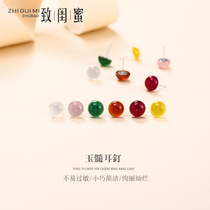 925 sterling silver earrings female jade agate earrings simple temperament literary net red pink green topaz earrings