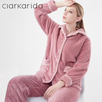 Clarkarida ladies pajamas womens autumn winter long sleeves plus flannel warm casual loungewear set