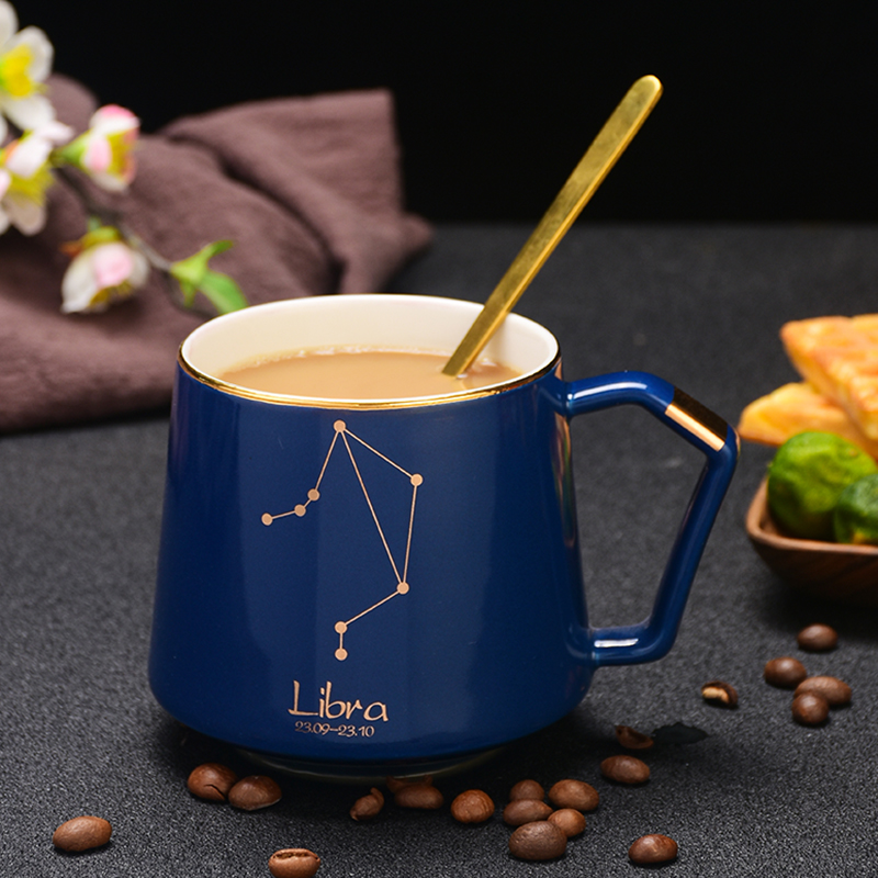 十二星座马克杯带盖勺家用喝水杯子情侣咖啡杯创意北欧ins陶瓷杯