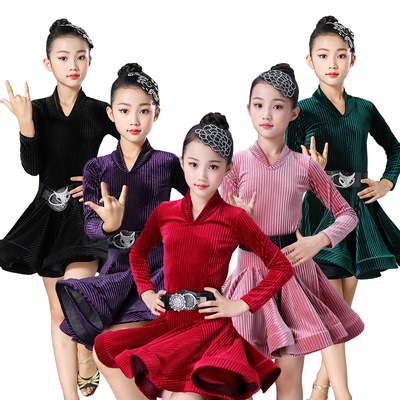 Children's Latin dance clothing girls' one piece dance practice clothes long sleeve children's Latin dance skirt performance clothes