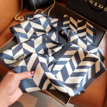 Hangzhou silk mulberry silk scarf Korean version all-match zigzag pattern double-layer silk scarf thin and narrow long scarf streamer