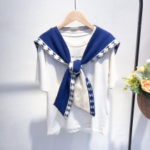 Double-sided solid-color knitted scarf womens woolen shawl spring and autumn outer wear scarf fake collar air-conditioned room waistcoat knotted shoulder