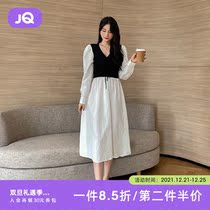 The Jing Qi Pregnant Woman Autumn Clothing 2021 New Splicing One-piece Dress Fashion Autumn Winter Big Code Female Loose Pregnancy Long Dress Out