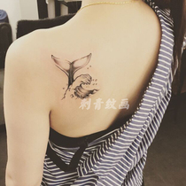 Tattoo stickers original black and white sea wave mermaid tail waterproof womens long-lasting dark series net red style back small fresh