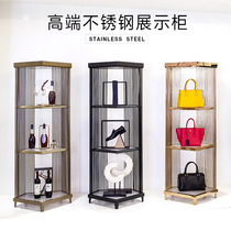 Modern stainless steel display cabinet boutique decorative display cabinet display rack gold multi-layer leather bags shoes display rack