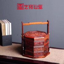 Lao big red acid branch octagonal three-layer basket Retro Chinese food box Classical home decoration box Snack lunch box