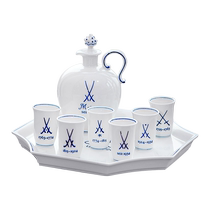 German MEISSEN porcelain cobalt blue blue line one pot six cups plus bottom liquor smoke wave hand-painted European style