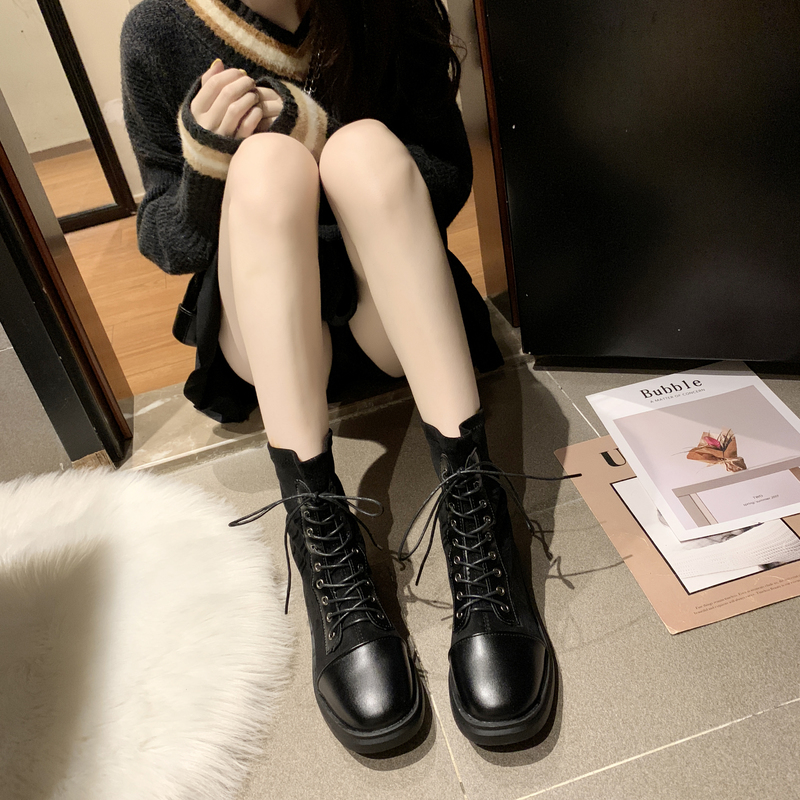 2019秋冬长筒靴机车靴女高筒中筒绒面柔软欧美街头网红骑士靴马靴