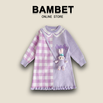 Italy BAMBET girls sweater 2021 new children cotton long sleeve purple sweater dress dress