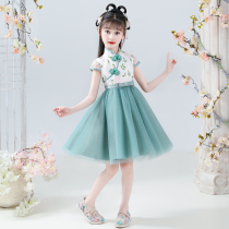 BAMBET girls Hanfu children cheongsam summer dress Super fairy mesh dress Chinese vest princess dress