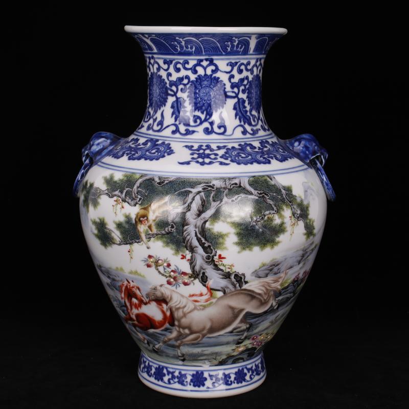 Jingdezhen imitation qianlong bucket color success beast ear bottles of classical Chinese style household, sitting room adornment antique furnishing articles