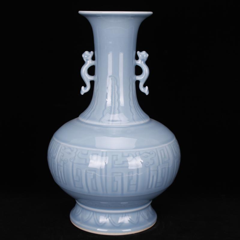 Jingdezhen imitation of the yongzheng emperor qianlong antique antique shadow blue glaze carving vase Chinese style restoring ancient ways household adornment furnishing articles