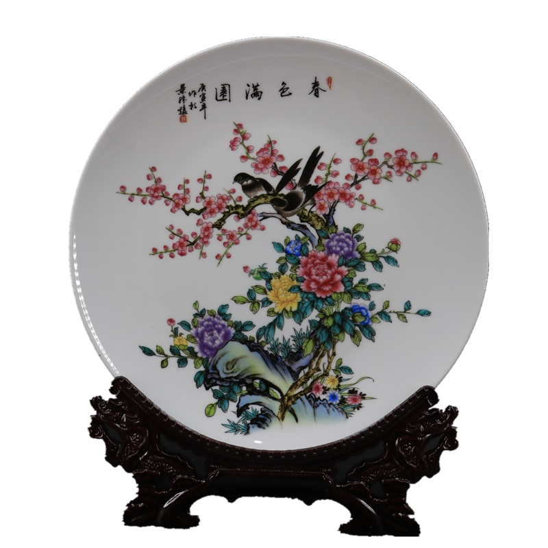 Archaize of jingdezhen porcelain the qing qianlong model of spring scenery garden figure porcelain plate of restoring ancient ways household adornment furnishing articles