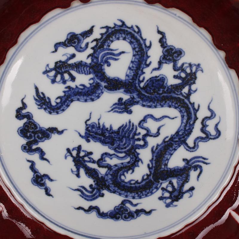 Jingdezhen imitation Ming yongle antique antique old goods furnishing articles reward of zheng he 's blue and white plate of Chinese style restoring ancient ways of handicraft