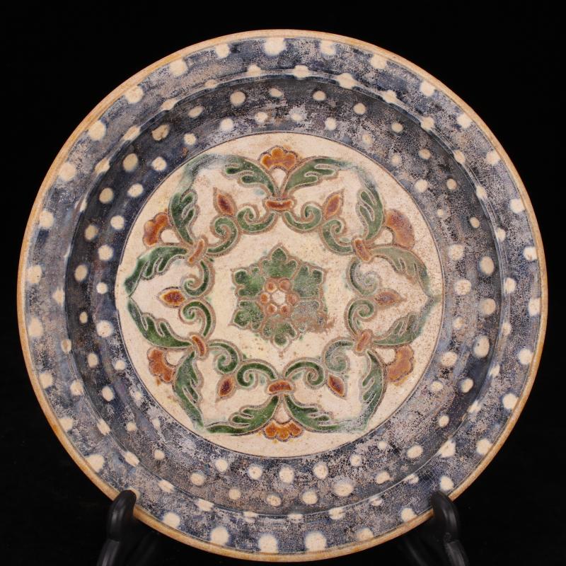 Archaize of jingdezhen porcelain tang sancai plate simulation unearthed relics old antique folk collection furnishing articles