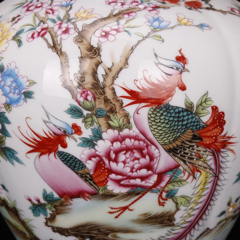 Jingdezhen imitation qianlong bucket color painting of flowers and phoenix ears bottle of classical Chinese style household, sitting room adornment antique furnishing articles