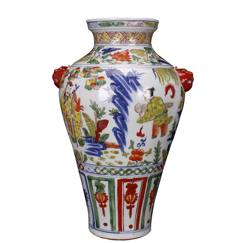 Jingdezhen imitation of yuan blue and white color antique antique character lines beast ear mei bottles of retro decoration old items collection