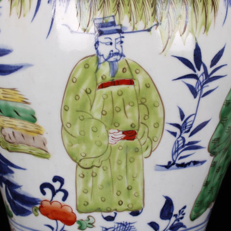 Jingdezhen imitation of yuan blue and white hand draw colorful grain character mei bottle retro decoration antique reproduction antique furnishing articles old items