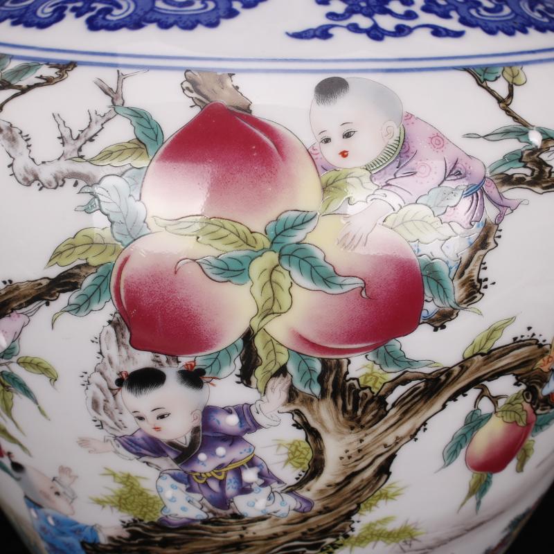 Jingdezhen imitation the qing bucket color nine son climb peach beast ear bottles of classical Chinese style household, sitting room adornment antique furnishing articles