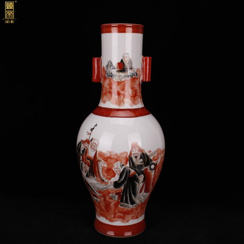 Jingdezhen double ears all hand - made 巩红 color ink characters grade imitation the qing xianfeng antique antique collection boutique furnishing articles