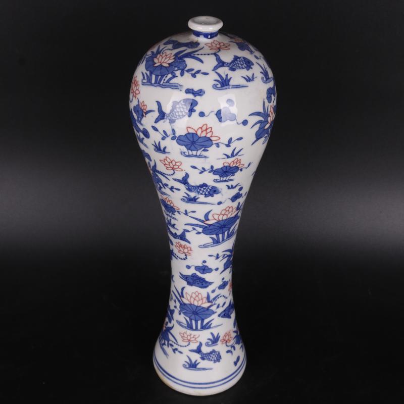 Blue and white lotus water - wave mei the qing qianlong bottle decals antique crafts porcelain household of Chinese style furnishing articles old goods collection