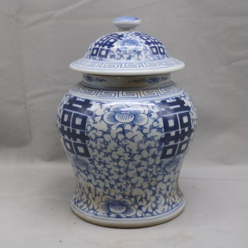 In the the qing dynasty, jingdezhen blue and white tie up branch general double happy character lines can of antique hand - made collectables - autograph garage antique collection furnishing articles