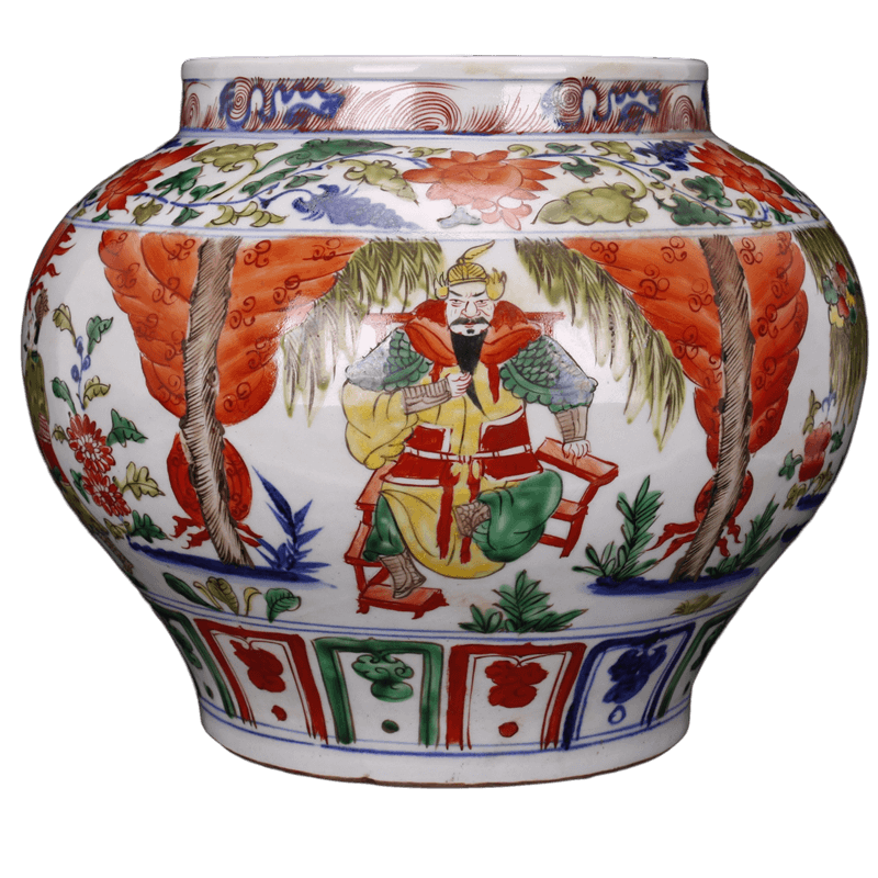 Jingdezhen antique reproduction antique pure checking bucket color colorful Samson chow old story of the big pot after furnishing articles