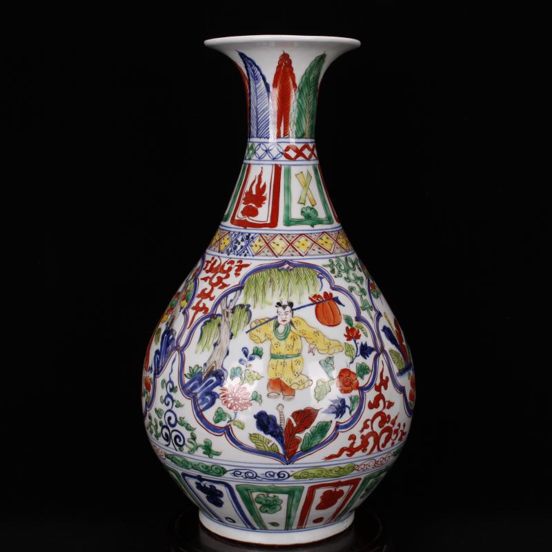 Jingdezhen RMB imitation antique curios okho spring bottle of ancient ceramic decoration a colorful window figure collection