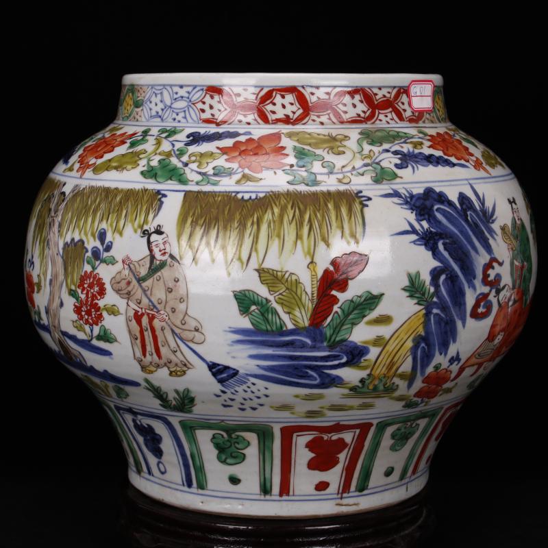 Jingdezhen yuan dynasty antique reproduction antique of pure manual colorful characters story big POTS after the ancient Chinese style furnishing articles