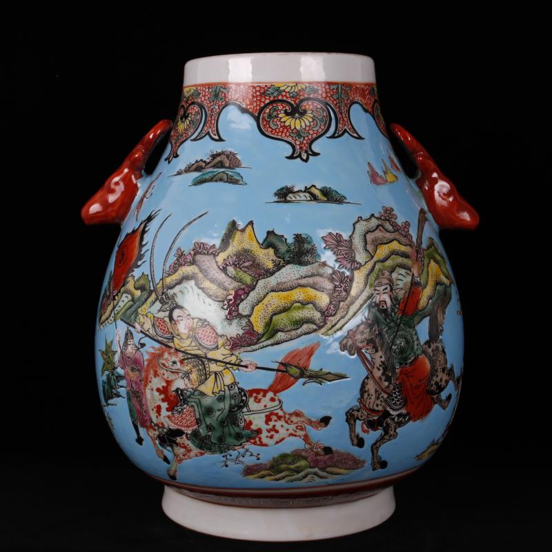 Jingdezhen ceramics imitation the qing kangxi with pastel deer head statute of the tube of antique reproduction antique furnishing articles of handicraft