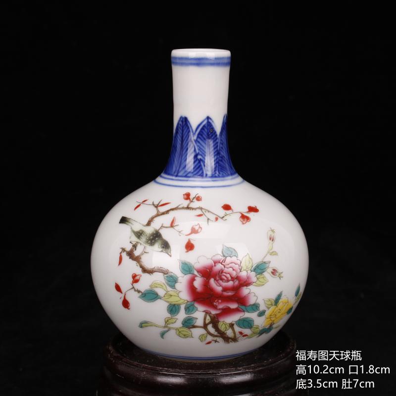 Jingdezhen bucket color painting of flowers and pine crane, mini celestial floret bottle, antique household archaize ceramic furnishing articles frame window