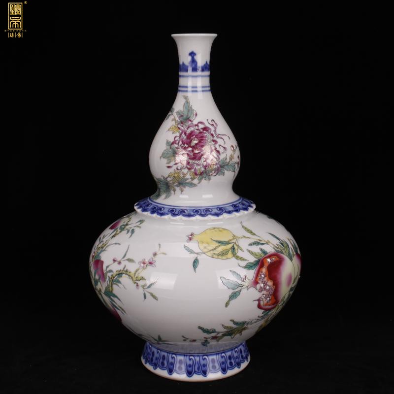 Jingdezhen bucket color live long and proper gourd flat bottles of antique reproduction antique porcelain vase decoration of Chinese style household furnishing articles