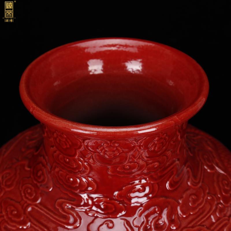 Jingdezhen agate red relief YunLongWen idea gourd bottle imitation the qing qianlong antique antique crafts boutique home outfit