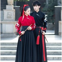 Improved Hanfu male and female students couple suits costumes chivalrous red ancient style daily Chinese style graduation photo class clothes