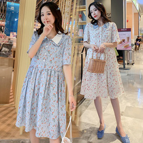 Pregnant woman in summer clothes broken flowers and snow spinning dress long Korean version of large-scale thin baby-collar pregnant woman skirt summer