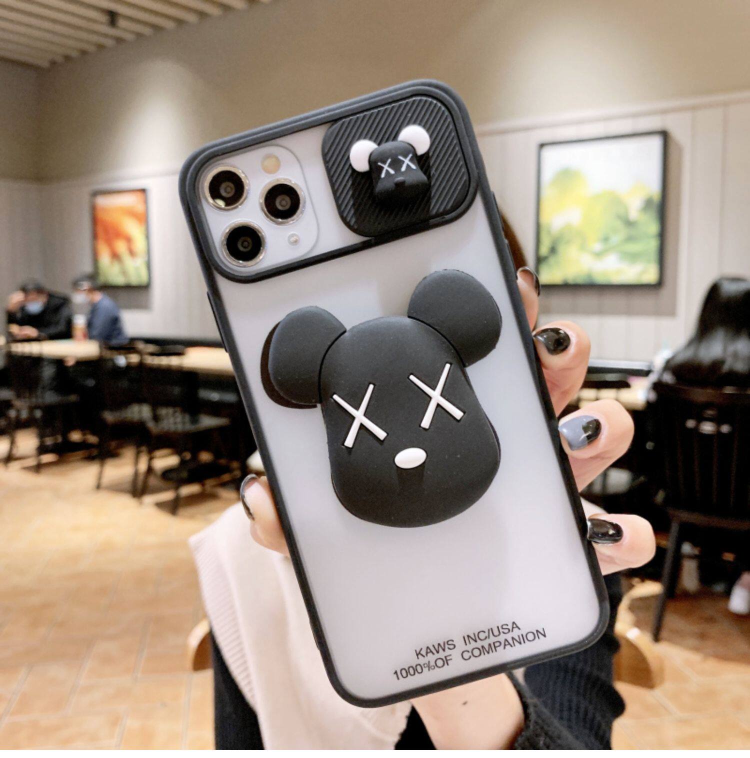 推拉镜头磨砂暴力熊iphone12promax手机壳适用苹果11pro肤感xsmax情侣