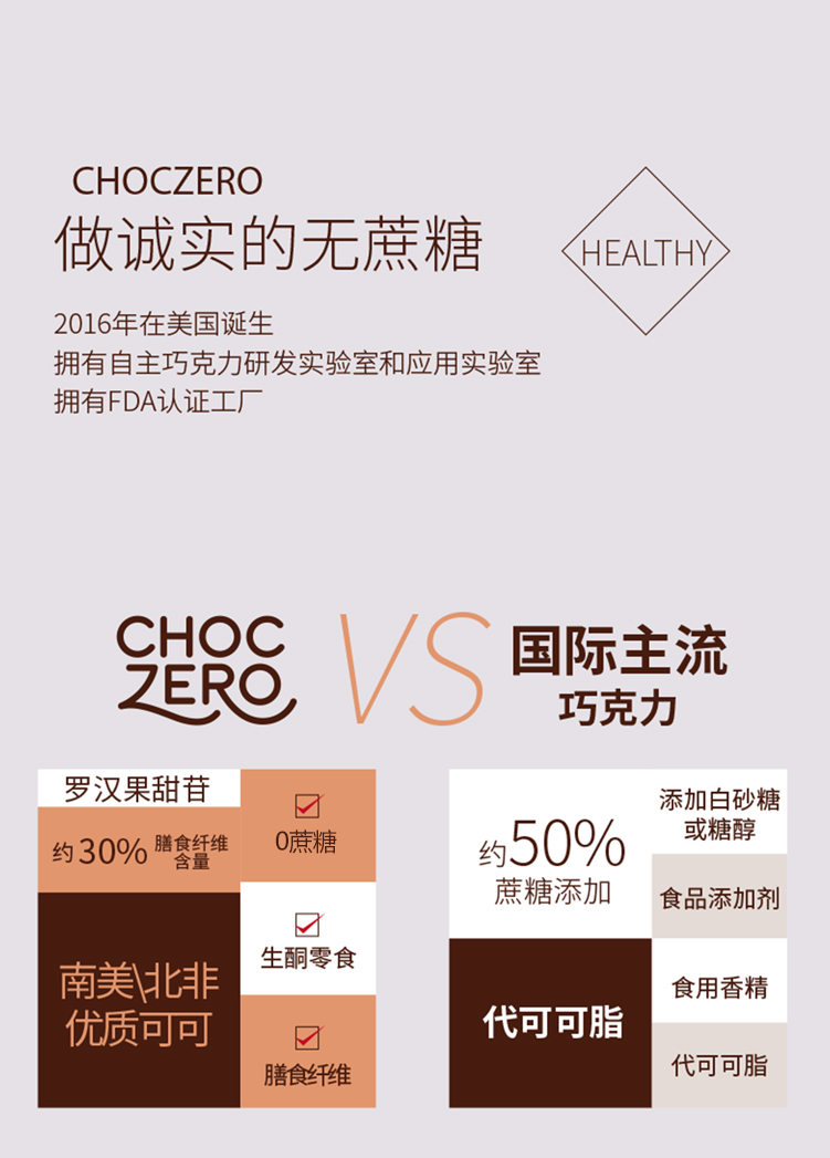 ChocZero进口零食巧克力排块无蔗糖生酮