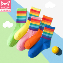 women's thin summer trendy long stacked socks fashionable cute thin leg rainbow socks