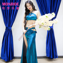Yue Meng Fenglu belly dance 2020 spring and summer new two-piece sexy long dress sequins beginner practice suit